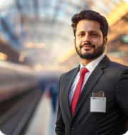 Engaged Rail Workforce Smartly dressed workers at a train station, symbolising an engaged and efficient workforce managed by Elevate rail solutions.